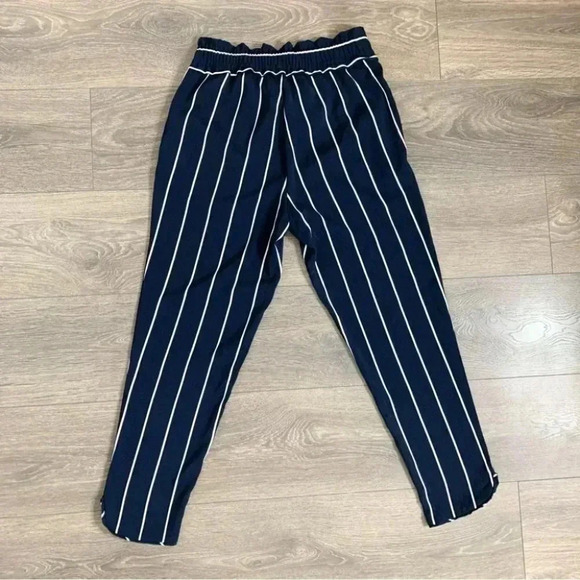 Zara Striped Trousers Pant High Rise Waist Straight Leg Crop Navy Blue Size XS - Picture 11 of 11